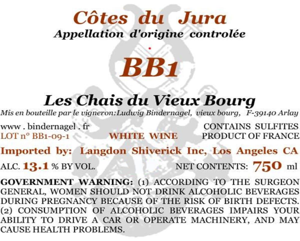 Les Chais Du Vieux Bourg Cotes du Jura BB1 2011 Front Label