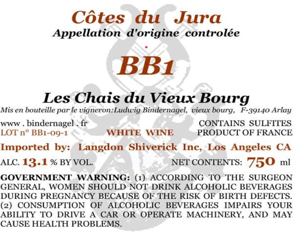 Les Chais Du Vieux Bourg Cotes du Jura BB1 2010 Front Label