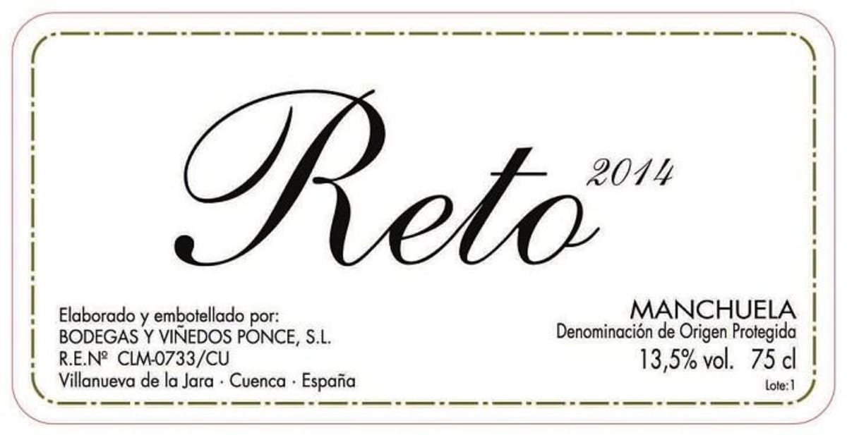 Bodegas Ponce Reto Albilla 2014 Front Label