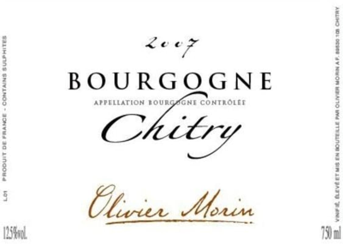 Domaine Olivier Morin Bourgogne Chitry Blanc 2007 Front Label
