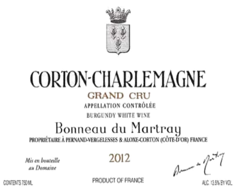 Bonneau du Martray Corton-Charlemagne Grand Cru 2012 Front Label