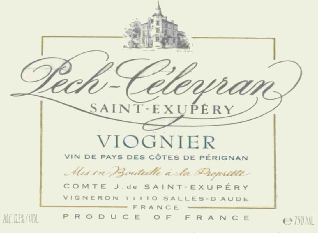 Pech-Celeyran Vin de Pays des Cotes de Perignan Viognier 2013 Front Label