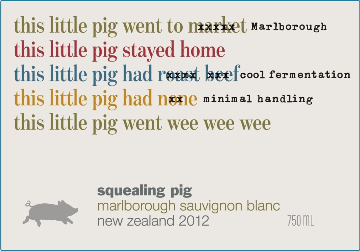 Squealing Pig Sauvignon Blanc 2012 Front Label