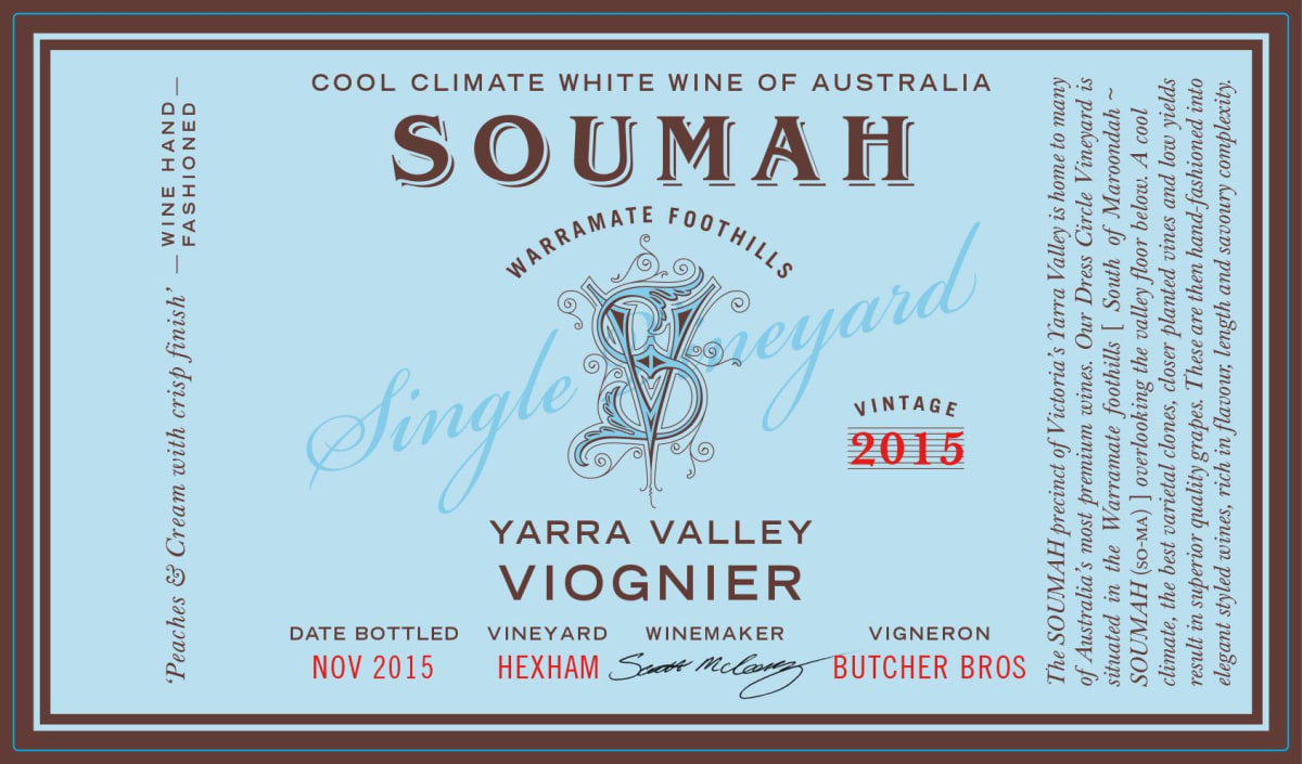 Soumah Single Vineyard Viognier 2015 Front Label