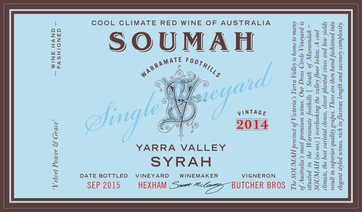 Soumah Single Vineyard Syrah 2014 Front Label