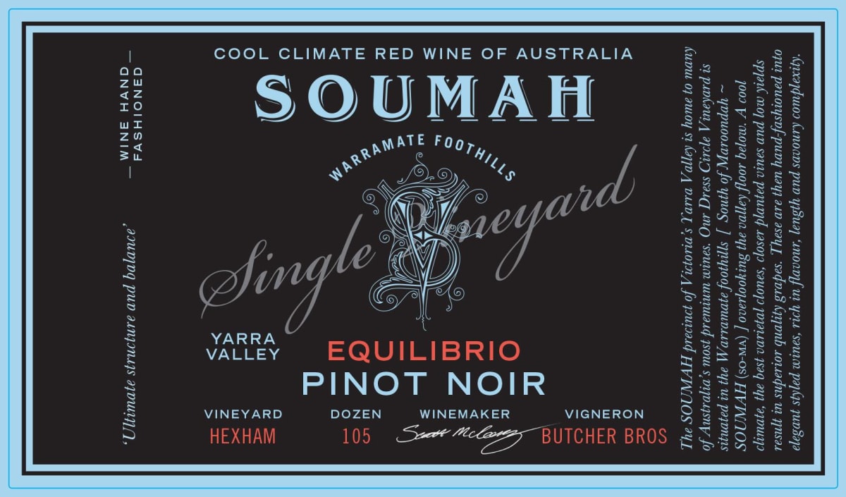 Soumah Single Vineyard Equilibrio Pinot Noir 2015 Front Label