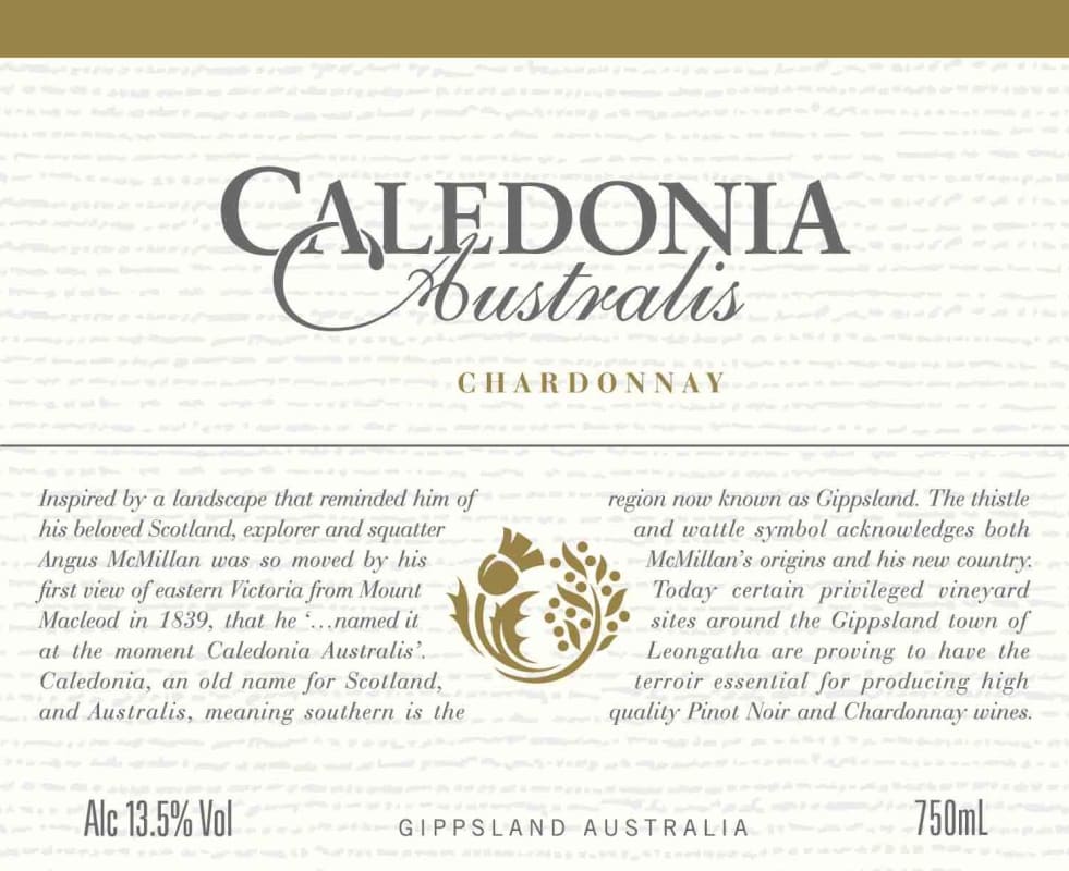 South Gippsland Wine Company Pty Ltd. Caledonia Australis Chardonnay 2007 Front Label
