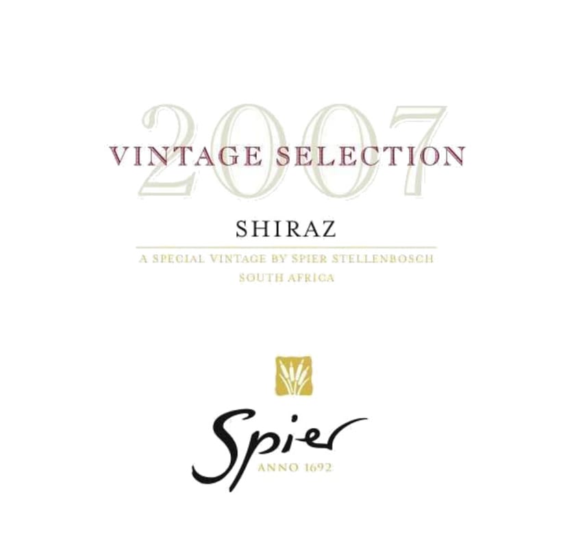 Spier Vintage Selection Shiraz 2007 Front Label