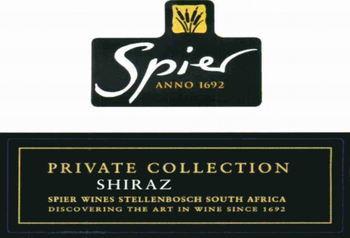 Spier Private Collection Shiraz 2007 Front Label