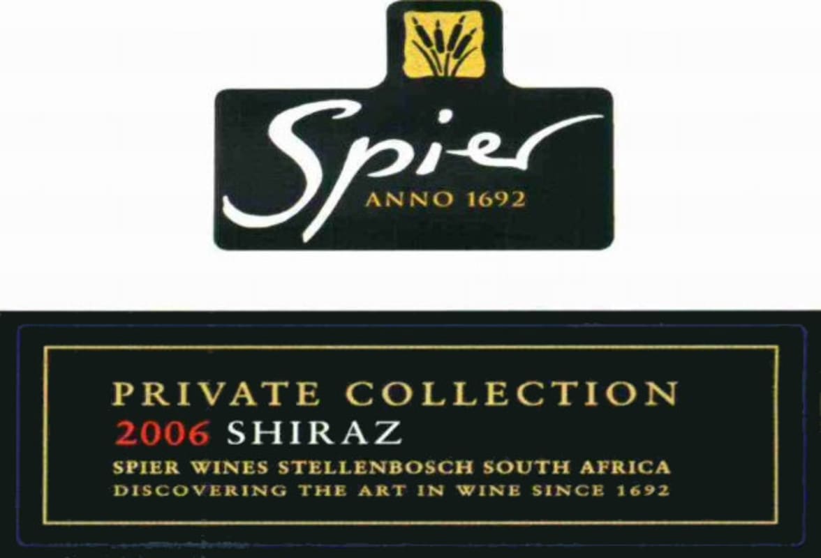 Spier Private Collection Shiraz 2006 Front Label