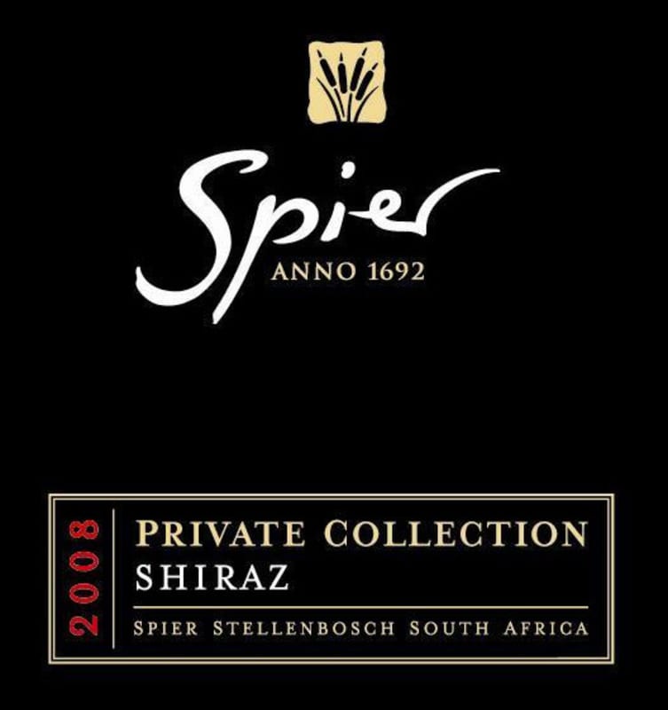 Spier Private Collection Shiraz 2008 Front Label