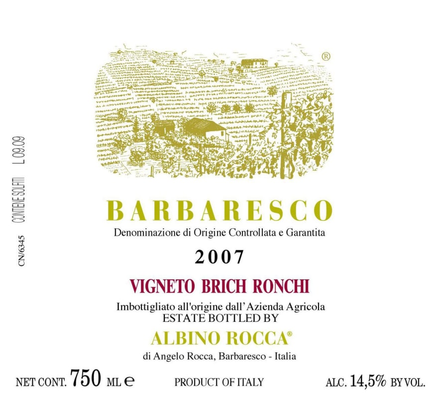 Albino Rocca Barbaresco Ronchi 2007 Front Label