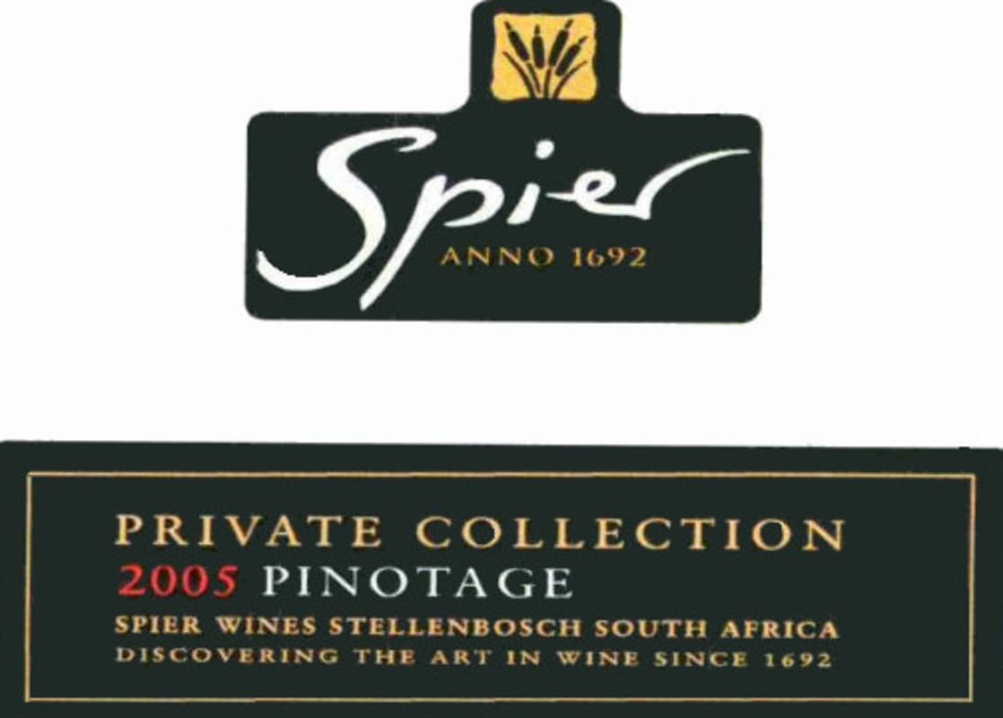 Spier Private Collection Pinotage 2005 Front Label