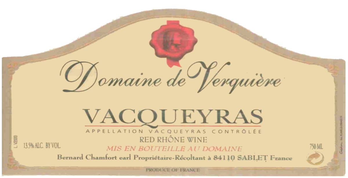 Domaine de Verquiere Vacqueyras 2008 Front Label