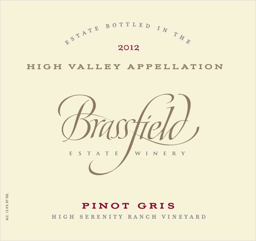Brassfield  Serenity Ranch Vineyard Pinot Gris 2012 Front Label