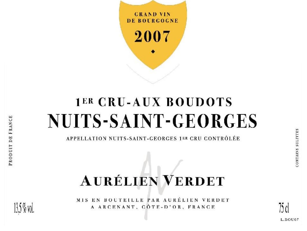 Aurelien Verdet Nuits-Saint-Georges Aux Boudots Premier Cru 2007 Front Label