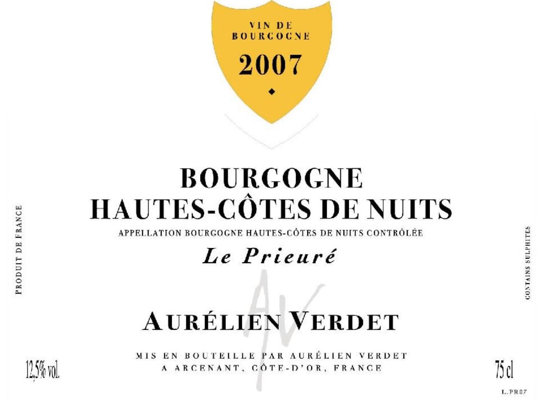 Aurelien Verdet Hautes Cotes de Nuits Le Prieure 2007 Front Label