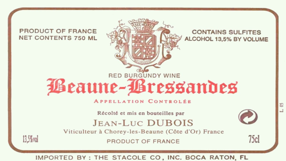 Dom. Jean Luc Dubois Beaune Bressandes 1999 Front Label