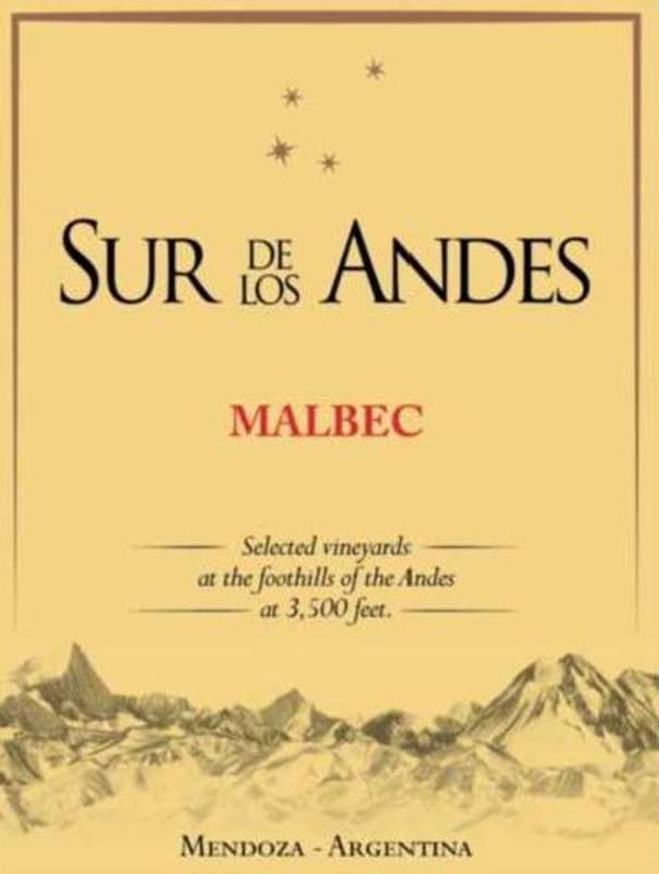 Sur de los Andes Malbec 2014 Front Label