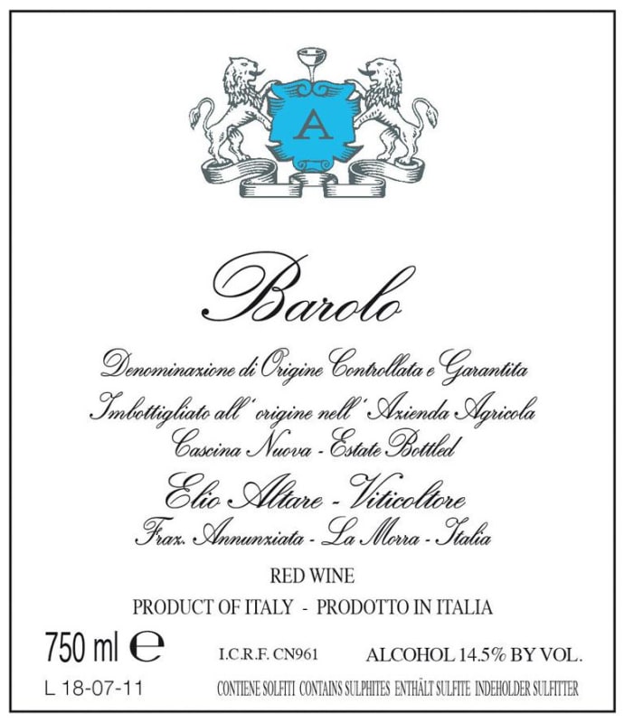 Elio Altare Barolo 2009 Front Label