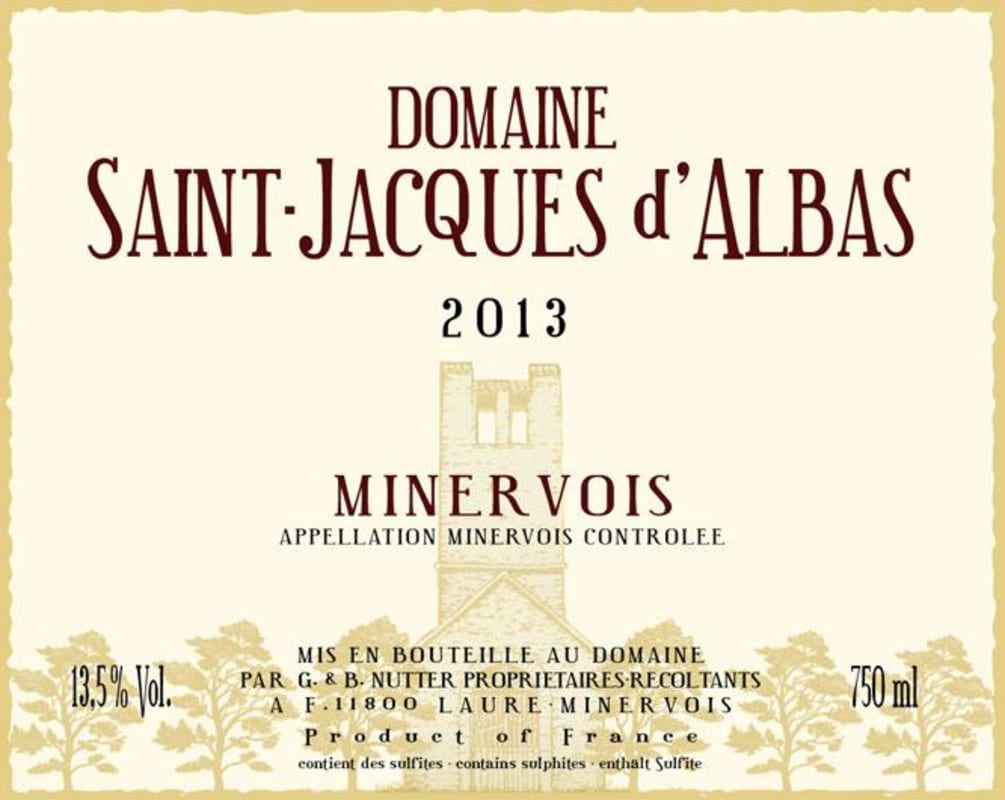 St Jacques d'Albas Minervois 2013 Front Label