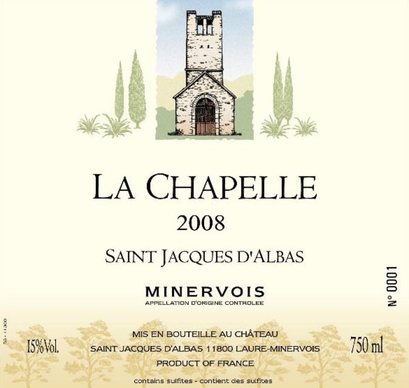 St Jacques d'Albas Minervois La Chapelle 2008 Front Label