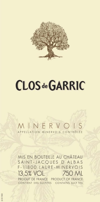 St Jacques d'Albas Minervois Clos de Garric 2009 Front Label