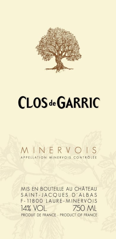 St Jacques d'Albas Minervois Clos de Garric 2013 Front Label