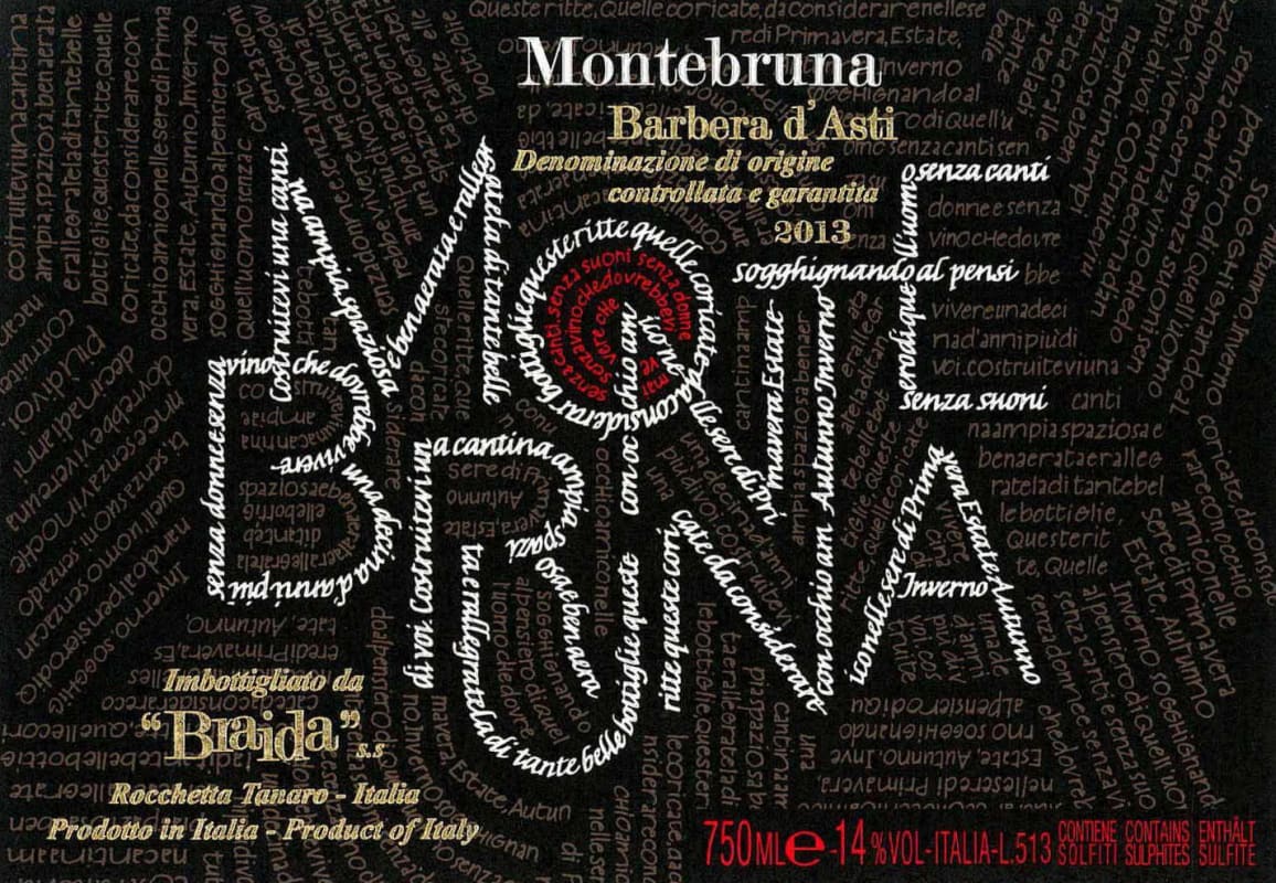 Braida Montebruna Barbera 2013 Front Label