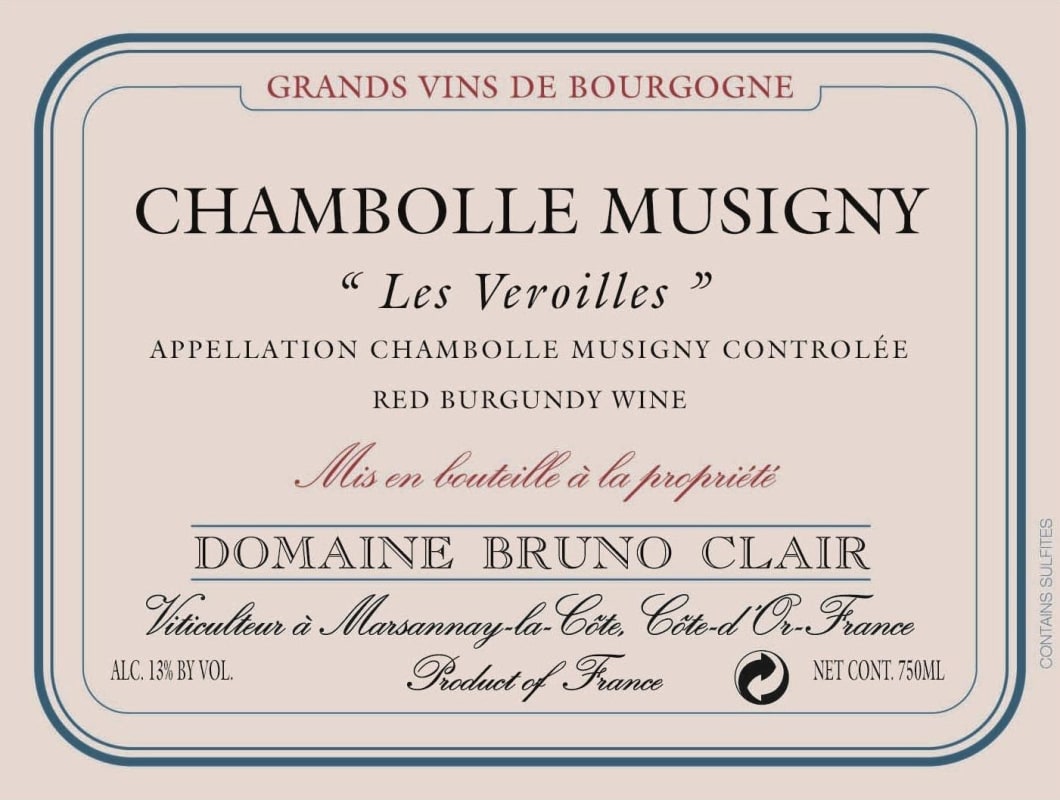 Bruno Clair Chambolle Musigny Les Veroilles 2012 Front Label