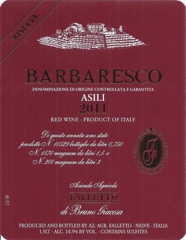 Bruno Giacosa Barbaresco Asili 2011 Front Label