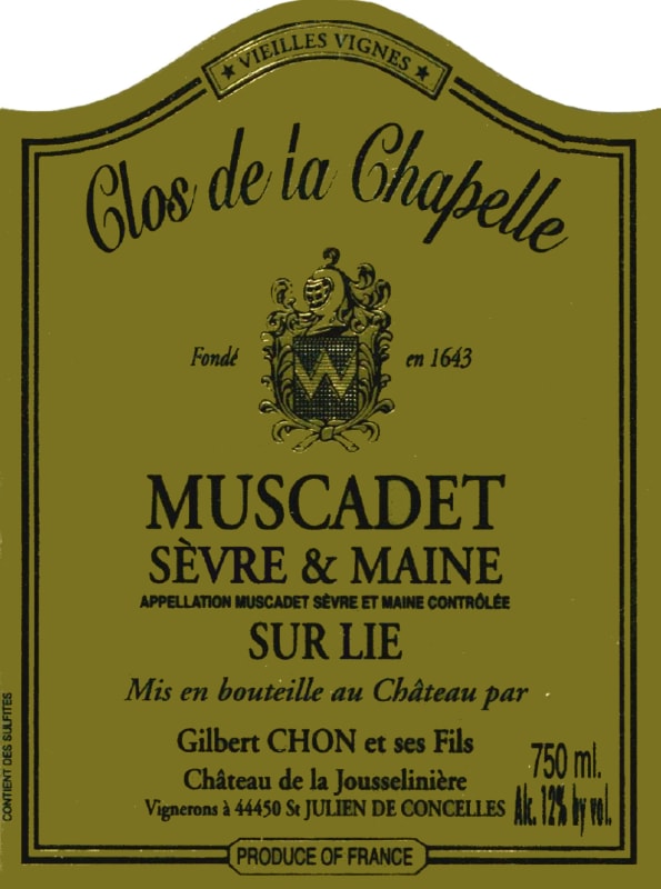 Gilbert Chon Muscadet Clos de la Chapelle Vieilles Vignes 2014 Front Label