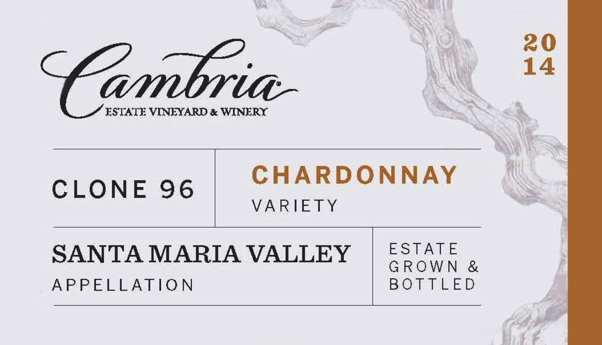 Cambria Clone 96 Chardonnay 2014 Front Label