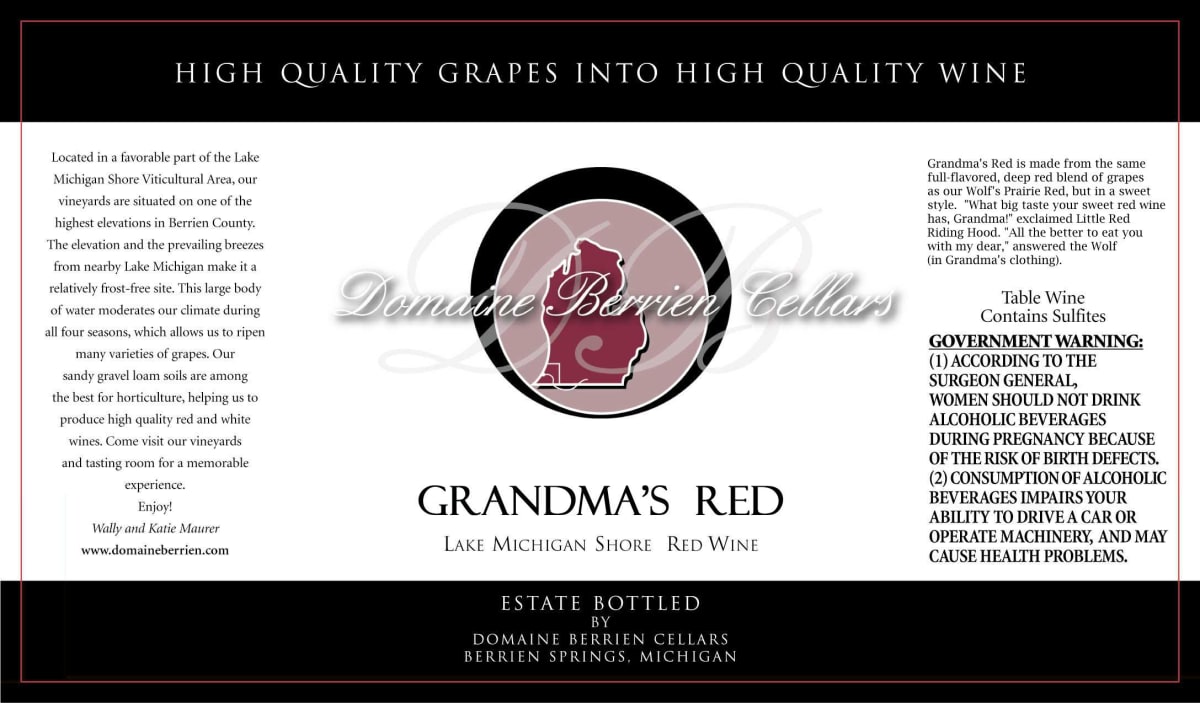 Domaine Berrien Cellars Grandmas Red 2006 Front Label