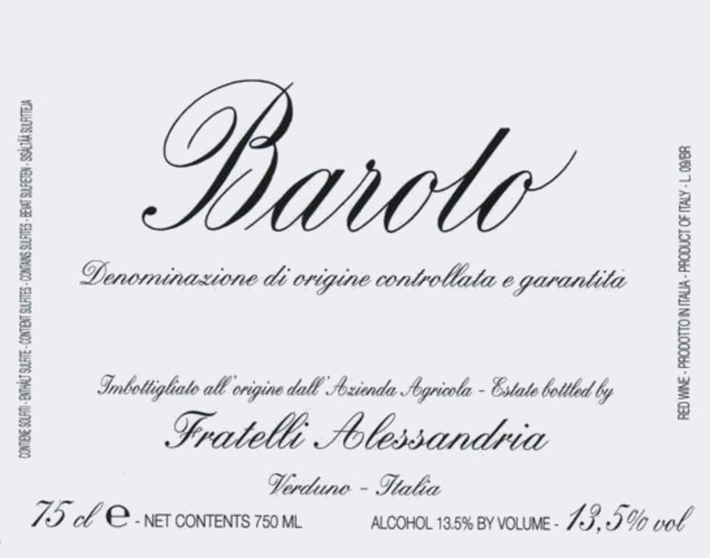 Fratelli Alessandria Barolo 2008 Front Label