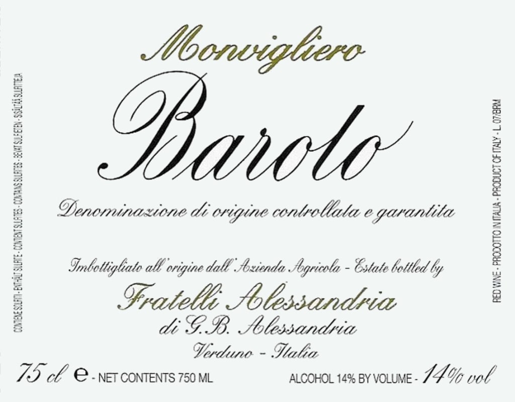 Fratelli Alessandria Barolo Monvigliero 2007 Front Label
