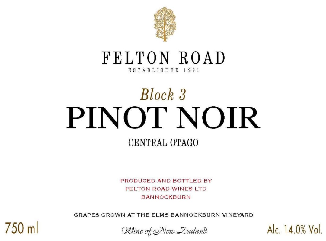 Felton Road Block 3 Pinot Noir 2013 Front Label