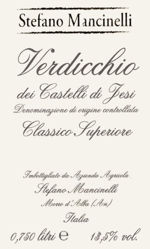 Stefano Mancinelli Verdicchio dei Castelli di Jesi Classico Superiore 2014 Front Label