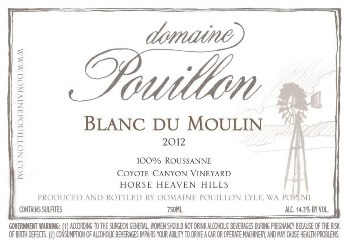 Domaine Pouillon Blanc du Moulin Roussanne Viognier 2012 Front Label