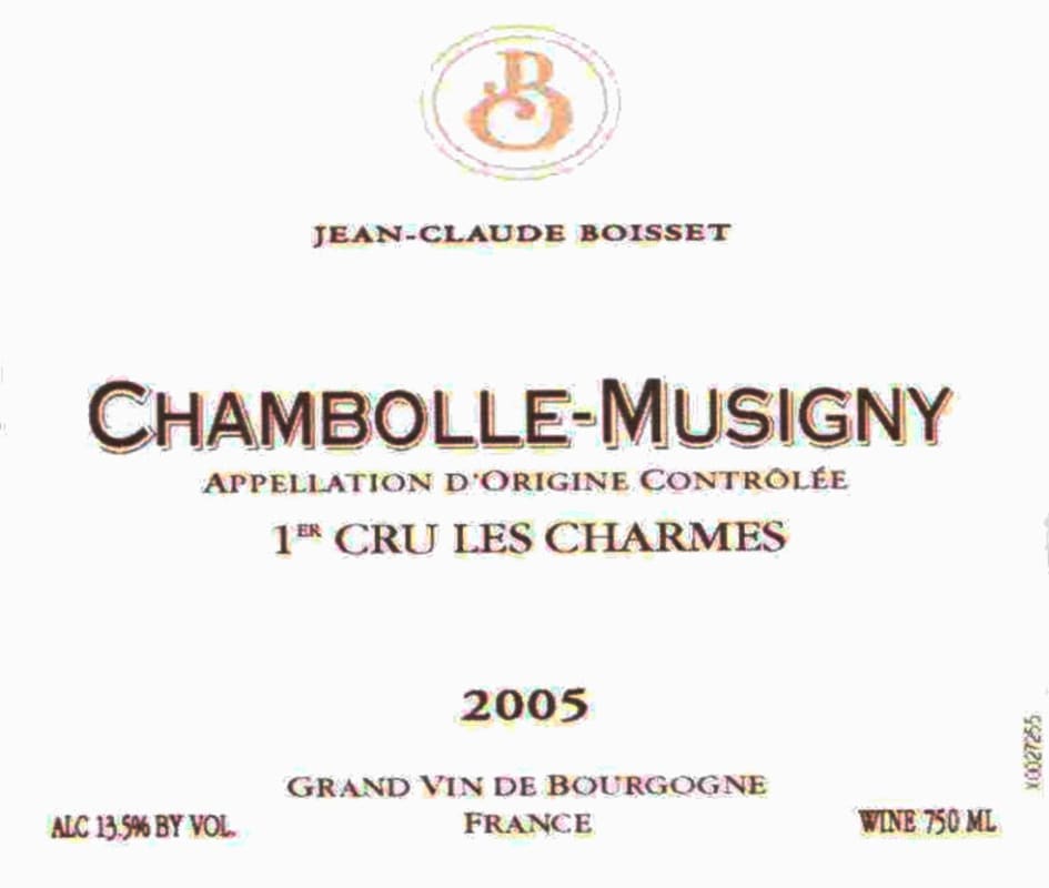 Jean-Claude Boisset Chambolle Musigny Premier Cru Les Charmes 2005 Front Label