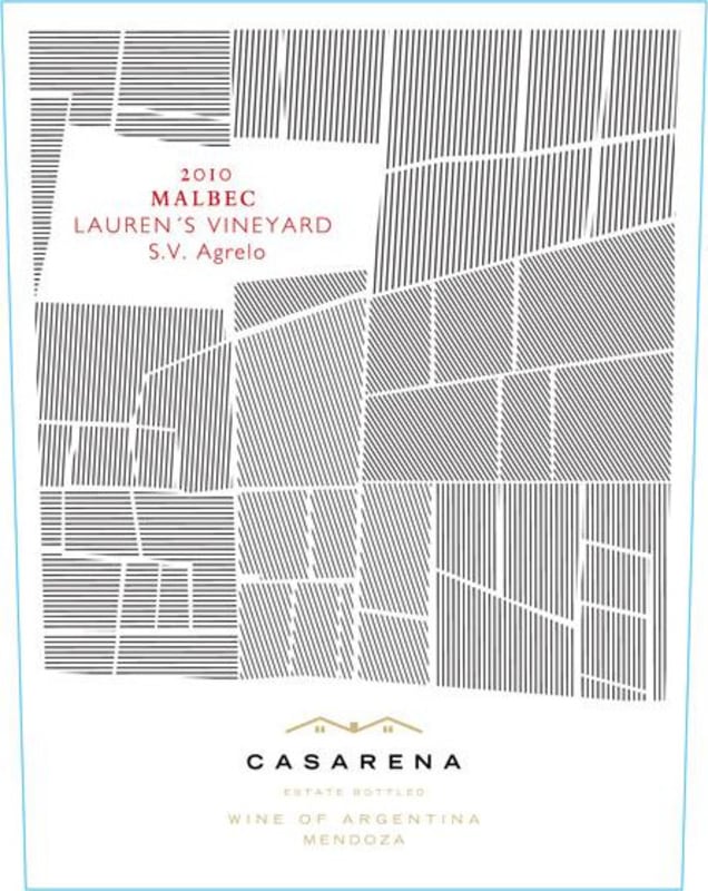 Casarena Lauren's Vineyard Malbec 2010 Front Label
