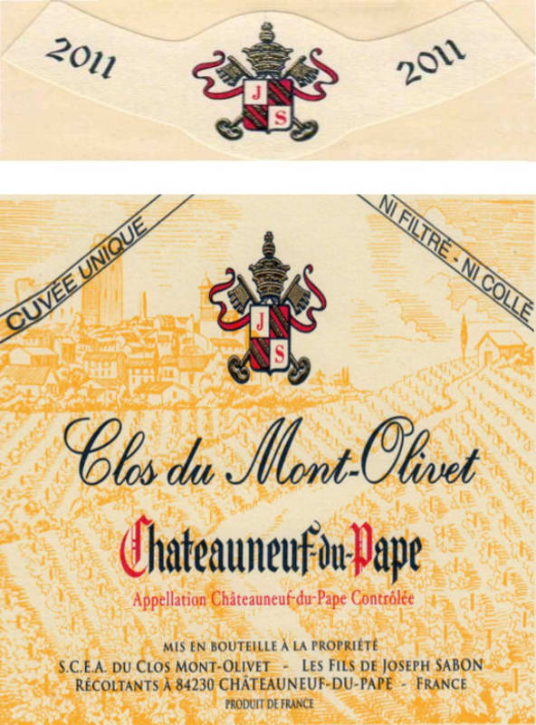 Clos du Mont Olivet Chateauneuf-du-Pape Cuvee Unique Rouge 2011 Front Label