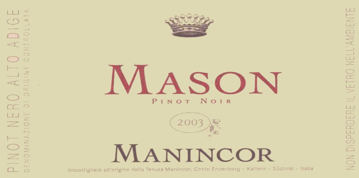 Manincor Mason Pinot Nero 2003 Front Label