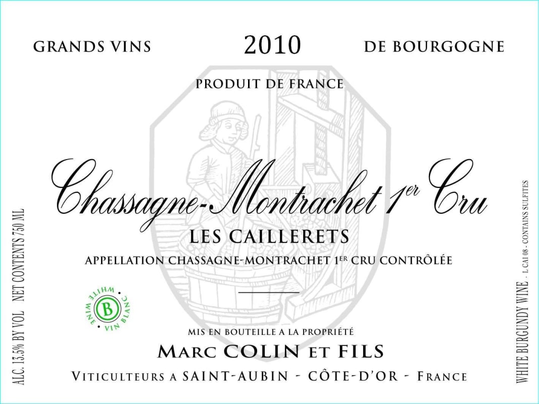 Marc Colin Chassagne Montrachet Les Cailleret Premier Cru 2010 Front Label
