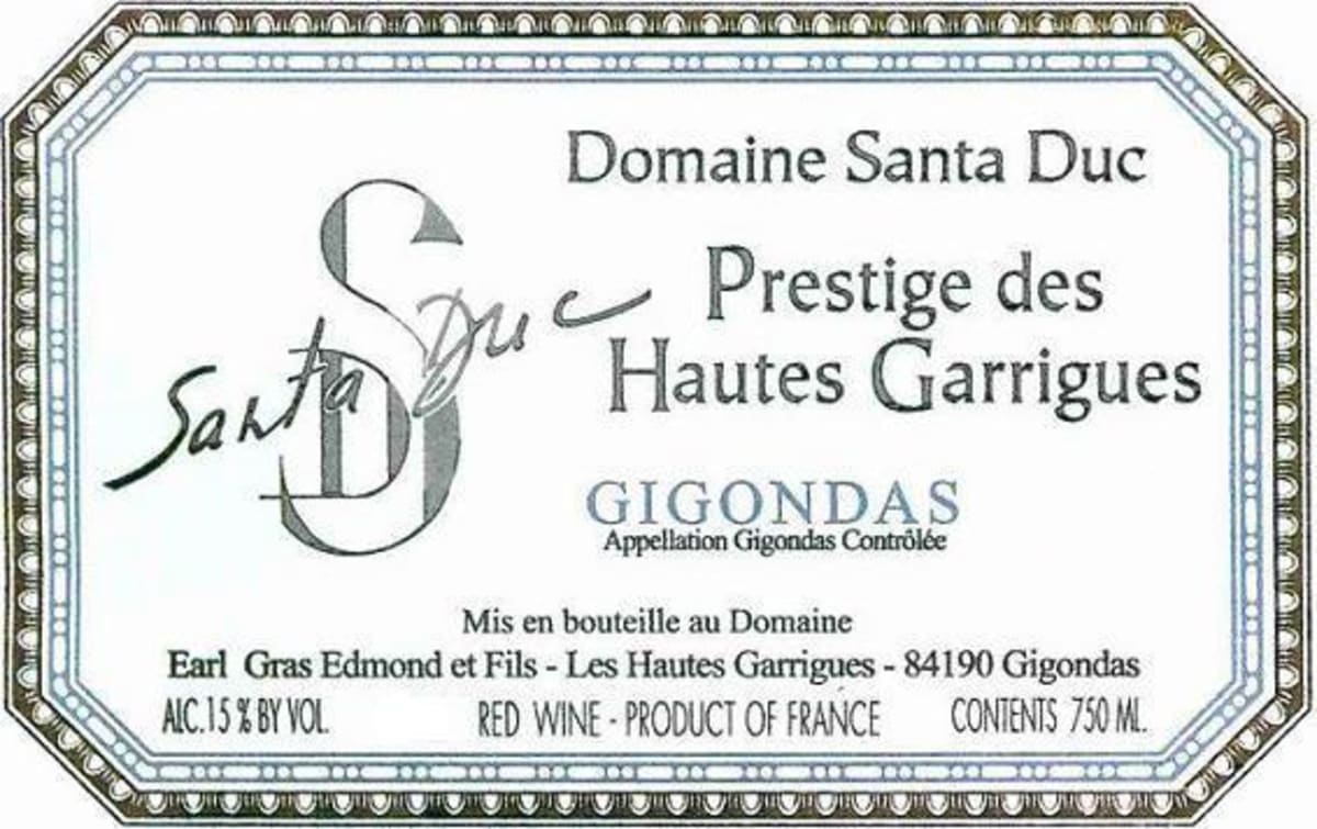 Domaine Santa Duc Gigondas Prestige des Hautes Garrigues 2007 Front Label