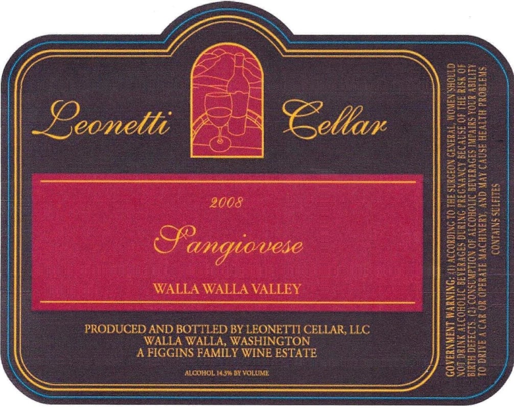 Leonetti Sangiovese 2008 Front Label