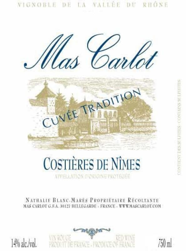 Mas Carlot Cuvee Tradition Rouge 2014 Front Label