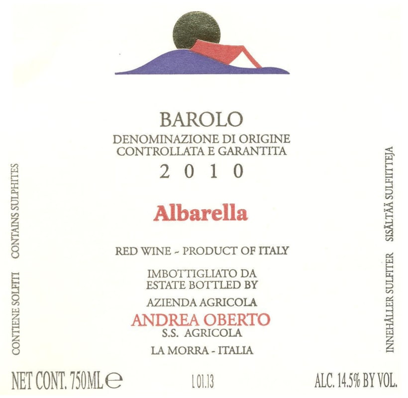 Andrea Oberto Barolo Albarella 2010 Front Label