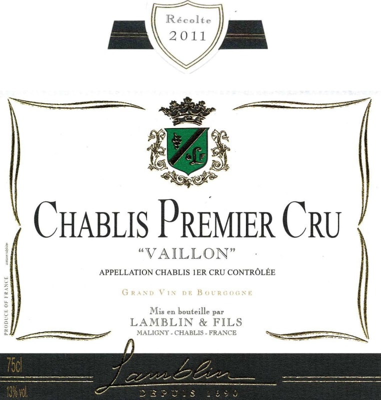 Lamblin et Fils Chablis Vaillon Premier Cru 2011 Front Label