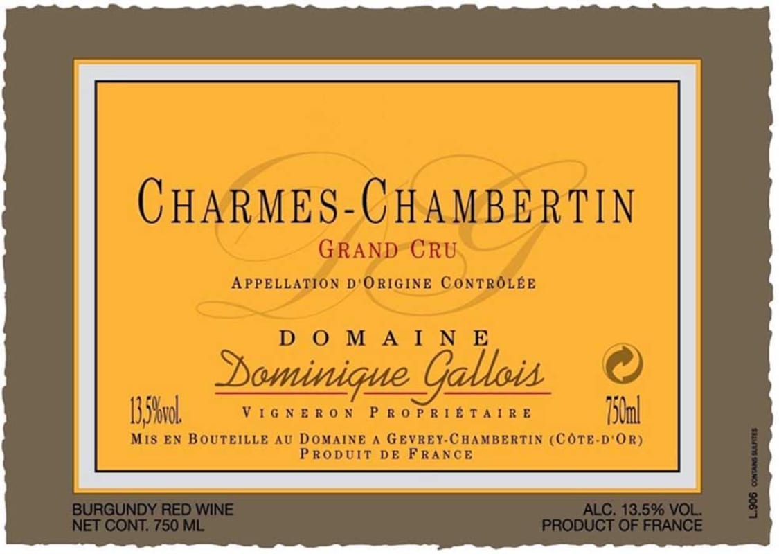 Dominique Gallois Charmes-Chambertin Grand Cru 2012 Front Label